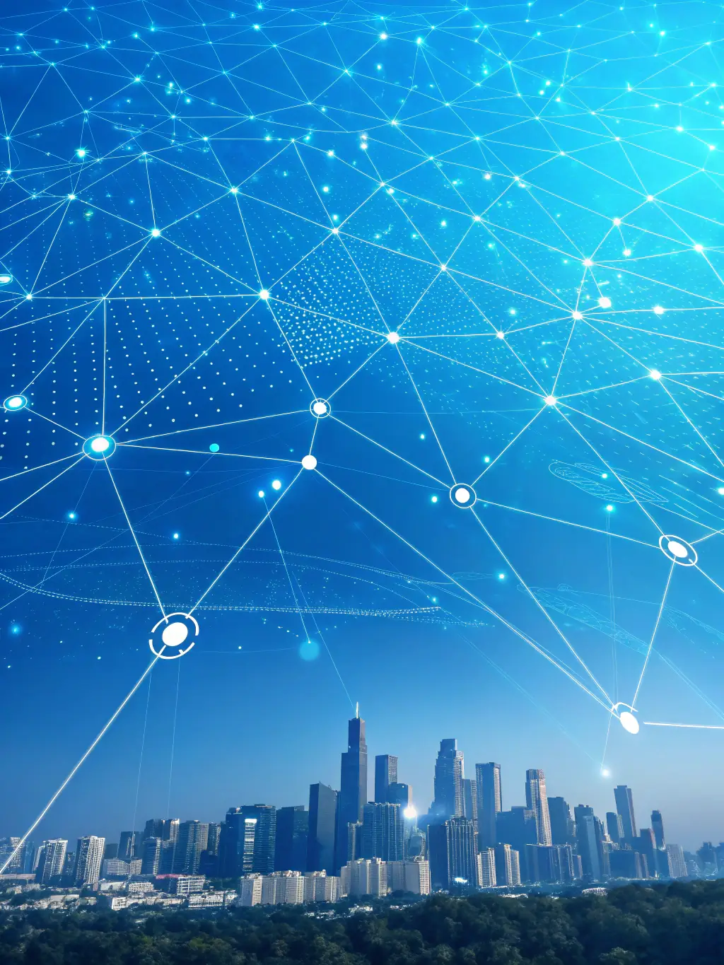 An abstract image representing interconnected nodes and data flow, symbolizing Rmms One's comprehensive technology expertise and integration capabilities.